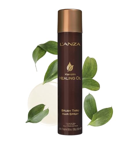 L'ANZA Keratin Healing Oil Brush Thru Hair Spray Medium Hold Hairspray, Brushable Control, Anti-Humidity, Adds Shine, Heat & UV Protection, Color Safe Anti-Humidity, Sulfate Free (10.6 Fl Oz)