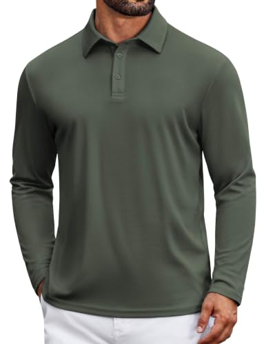 COOFANDY Mens Shirts Long Sleeve Golf Shirts Performance Tactical Polo