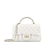 M-ioi-M Small Quilted Crossbody Bags for Women, Smooth Leather Shoulder Bag with Gold Chain Strap, Classic Dressy Evening Flap Purse with Metal Top Handle,Luxury Designer Mini Handbag(Ivory White)
