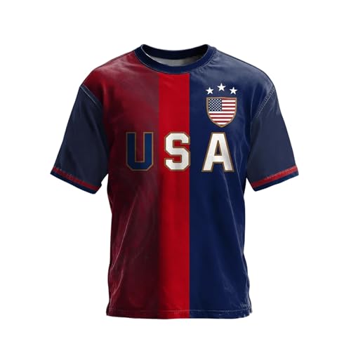 Image of World Cup Football T Shirts Mens,USA Football Tops for Men Breathable Quick Dry Tees Soccer Jerseys Crew Neck Tees Short Sleeve with Flag Printing Summer Causal Tops with National Team Support Red