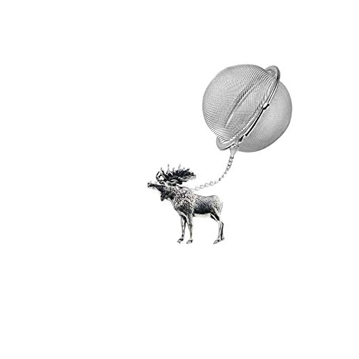 A47 Stående älg engelskt tenn på en tebladsinfuser rostfritt stål sfär sil