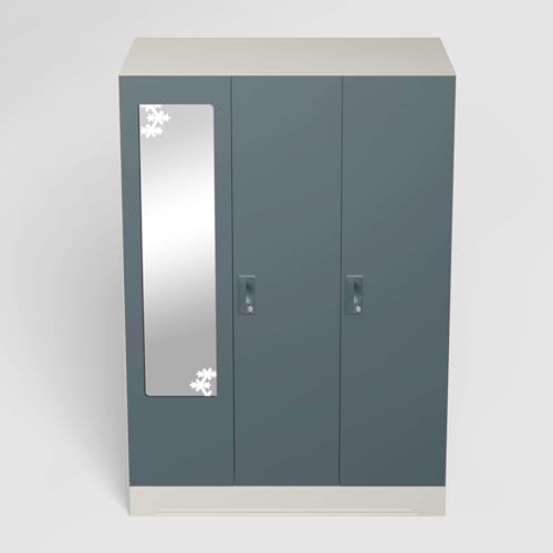 Image of Interio by Godrej Almirah Slimline 3-Door Steel Almirah, Cupboard for Clothes (Alpine White and Stormy Weather Matte), 1-Year Warranty, 7 Shelves, 1 Locker, Star Design Mirror
