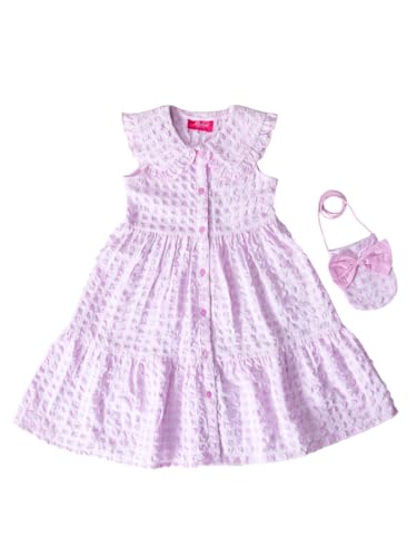 Image of PSPEACHES Girls Sleeveless Collared Neck Checked Pattern 1 Piece Dress|Western Dress for Kids Girls|Party & Casual Outfit