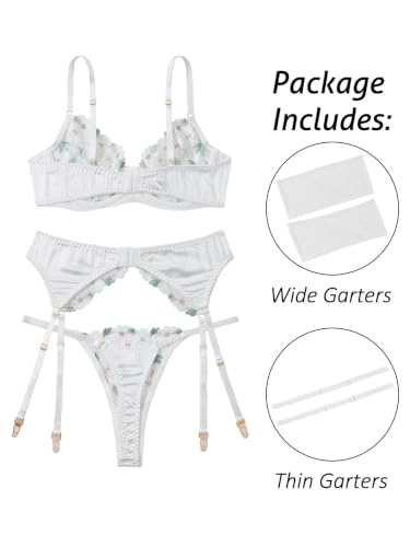 Image of Lilosy Sexy Leaf Floral Embroidered Mesh Sheer Women Underwire Push Up Lingerie Set