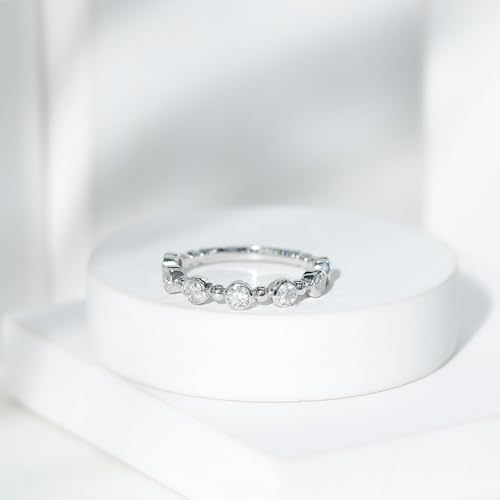 Bezel Set Moissanite Half Eternity Ring, D-Vs1 Quality, Certified Moissanite Diamond Wedding Band - Ready To Gift2