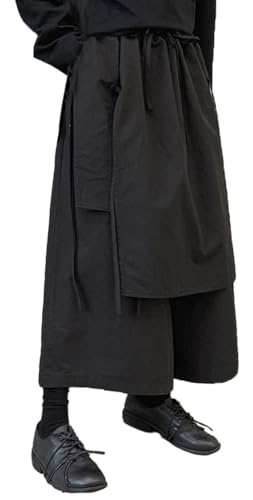 CLANMILUMS Mens Gothic Skirts Pant Japanese Harajuku Black Harem Pants2