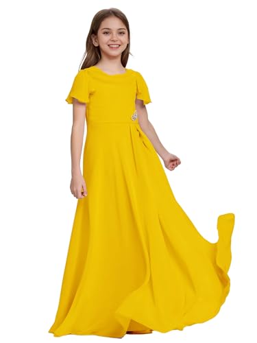 Amazon.com: MarhJean Amber Yellow Junior Bridesmaid Dress Cowl Neck A-Line  Chiffon Flower Girl Dress for Teen Formal Dresses for Kids, Size 2: Clothing,  Shoes & Jewelry