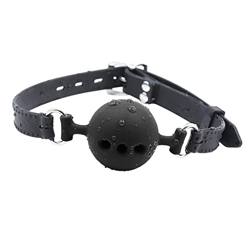 Generic Leather Buckle Belt with Silicone Mouth Ball for Adults, Black