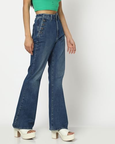 Image of Gap Women Flared Fit High Rise Mid Washed Jeans