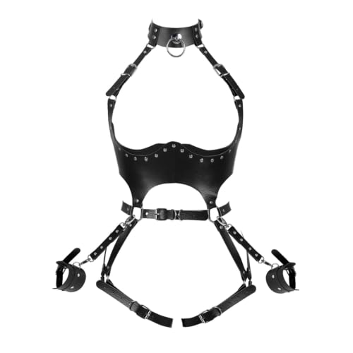 Image of Women Punk PU Leather Body Waist Belt Bodysuit Bondage Body Harness Belt Lingerie Leg Garter BDSM