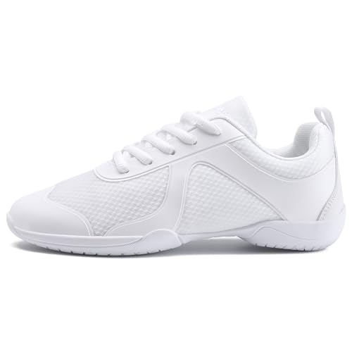 Image of White Cheer Shoes for Girls Womens Cheer Shoes Youth Girls Cheerleading Shoes Competition Gear Dance Tennis Sports Training Athletic Comfortable Flats Breathable Soft Kids Cheer Sneakers