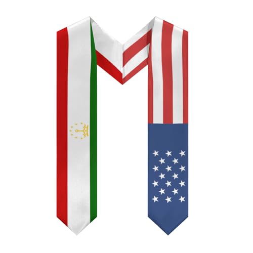 Tajikistan Tajik United States Flag Graduation Stole Sash Shawl Class of 2025 for Men Women Soft V-neck Scarf for International Students Teachers Study Aboard Graduate Gift 72 inches Unisex