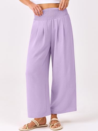 Image of ANRABESS Womens Wide Leg Palazzo Pants with Pockets | Lightweight Breathable High Waisted Pants, Beach Vacation Flowy, Lounge & Casual Summer Trousers