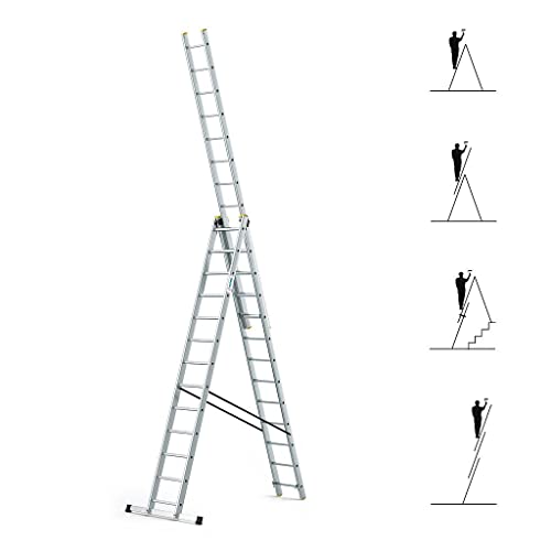 Echelle transformable 3 plans StablePro, extensible coulissante et en aluminium, 3x13 marches, 6 positions, hauteur max 8,61 m, garantie 5 ans, charge maximale 150kg, Hostrom Cover