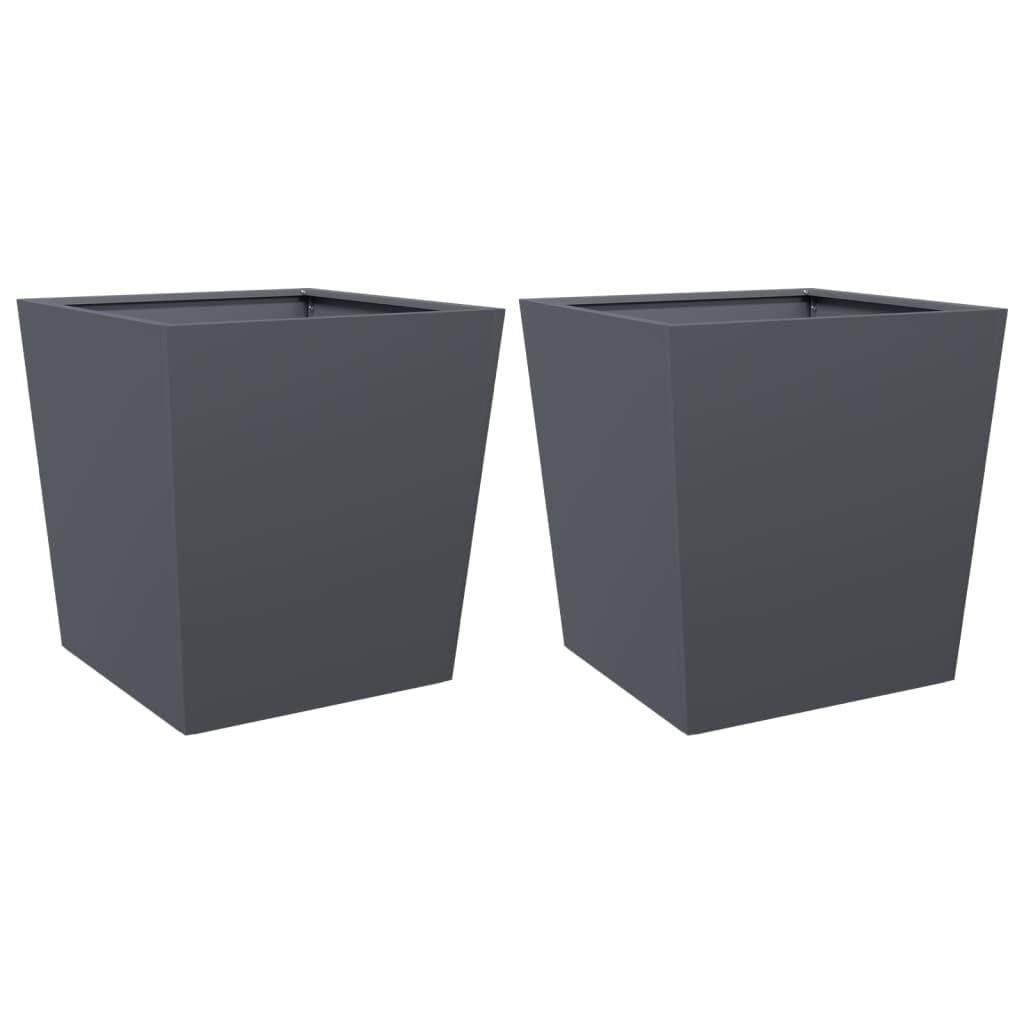 vidaXL Pflanzkübel 2 STK., Blumenkübel mit Boden, Pflanzkasten Pflanztopf für Garten Balkon Terrasse, Blumentopf Pflanzgefäß Blumenkasten, Anthrazit Stahl