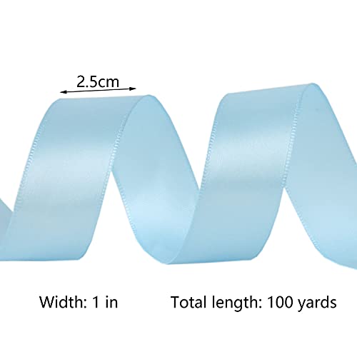 Fabric Ribbons Ribbon, Grosgrain Polyester Ribbon -100 Yards, For Gift Wrapping, Hair Accessory Ribbon, Flower Packaging, Bow Making & Christmas Decorations (Sky Blue Satin Ribbon) 1" (2.5Cm) #TOP4