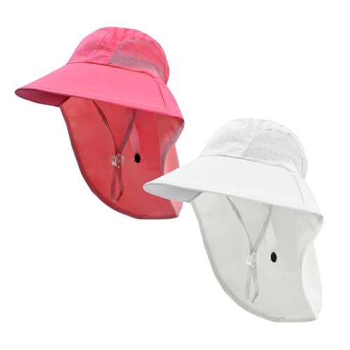 Image of Rosoz Kids Sun Hat with Neck Flap UV Protection Summer Toddler Beach Hat Unisex Ponytail Hat Wide Brim Fishing Hat
