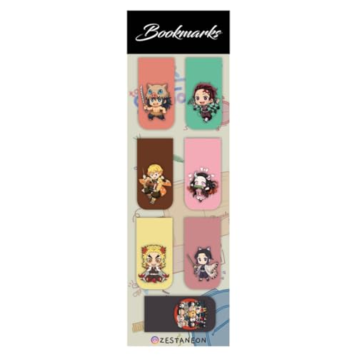 Image of Zesta Magnetic Bookmark Set of 7 | Aesthetic Book Mark for Reading | Cute Anime Bookmarks for Kids, Students | Book Accessories for Novels, Gifts for Readers (Demon Slayer, Medium (9X2.5 Cms))