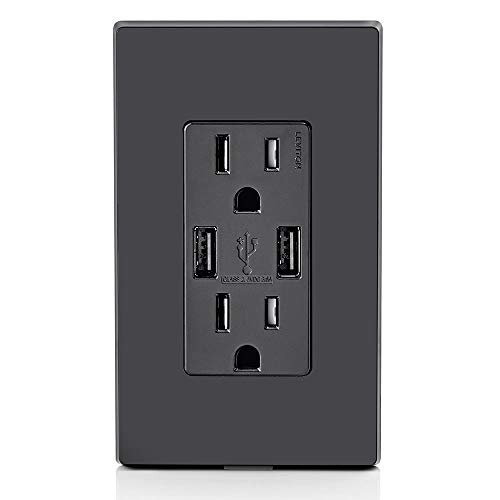 Leviton T5632-E Type-A USB in-Wall Charger with 15A Tamper-Resistant Outlet, USB Charger for Smartphones Black - Image 3