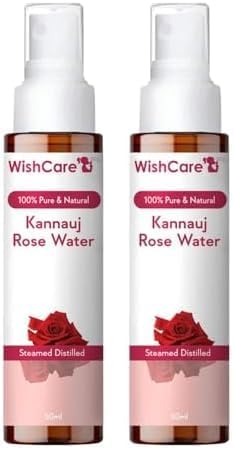 WishCare® 100% Pure & Natural Rose Water - For Skin, Face & Hair - Steam Distilled - Kannauj Gulab Jal - Spray Skin Toner - Free From Paraben, Alcohol & Chemicals - 50 ml (Pack of 2)