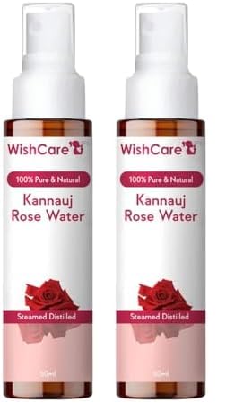 WishCare® 100% Pure & Natural Rose Water - For Skin, Face & Hair - Steam Distilled - Kannauj Gulab Jal - Spray Skin Toner - Free From Paraben, Alcohol & Chemicals - 50 ml (Pack of 2)