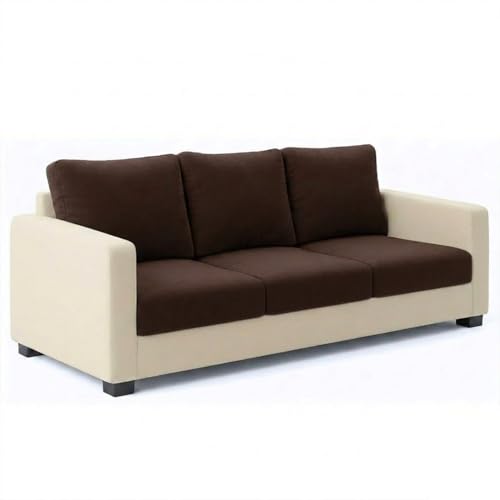 Image of FURNY Haster 3 Seater Fabric Sofa Set (Cream-Dark Brown) with Velvet Finish | Durable Comfort | Ideal for Living Room