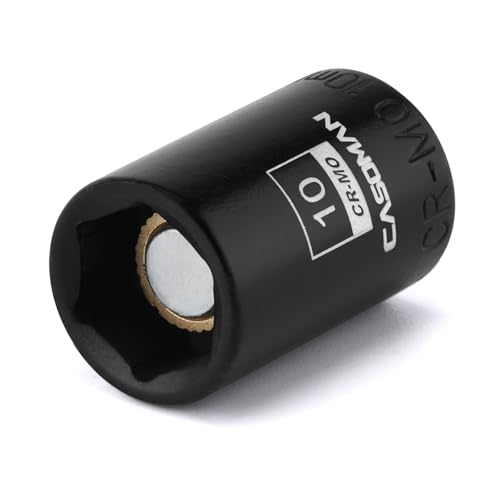 CASOMAN 1/4' Drive 10mm Shallow Magnetic Impact Socket, Metric, 6-Point, CR-MO with Black Phosphate...