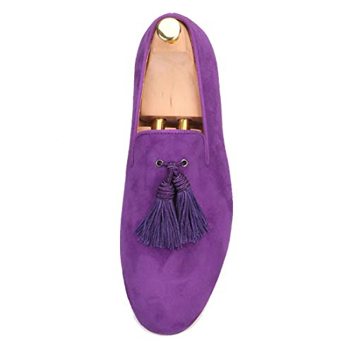 FERUCCI Men Purple Suede Slippers Loafers Flat with Big Purple Tassel3