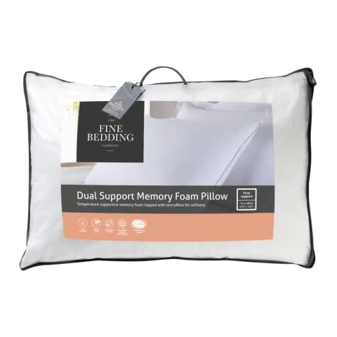 The Fine Bedding Company - Dual Support Pillow - Memory Foam & Microfibre - Firm Support - Luxury 100% Cotton Cover - Machine Washable Cover