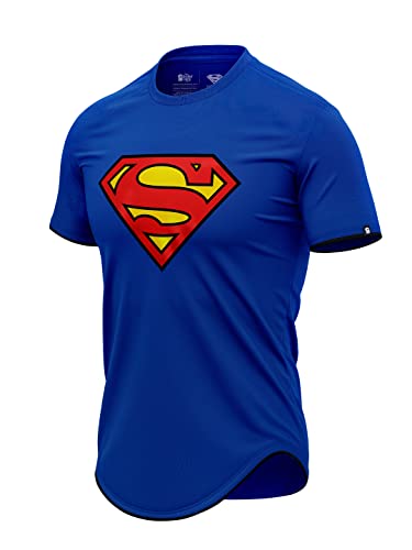Image of The Souled Store Men Official Superman: Vintage Logo Blue Printed Drop Cut T-Shirts