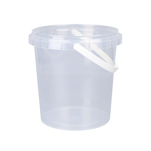 10 Eimer mit Deckel 1l Transparent rund | Kunststoff Eimer | Lebensmittelecht | luftdicht und stabil | Leer Behälter mit Griff und Deckel für Lebensmittel | Chemie | Tierfutter geeignet
