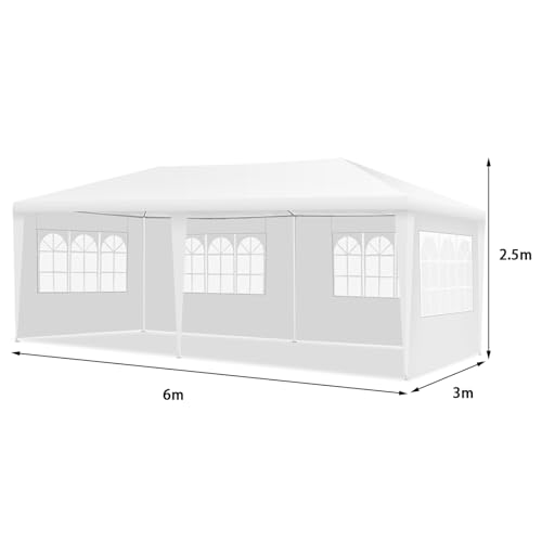 COSTWAY Pavillon 3x6m, Gartenpavillon mit 4 abnehmbaren Seitenwände & Fenstern, Partyzelt, Festzelt, Gartenzelt, UV-Schutz, für Garten, Party, Hochzeit