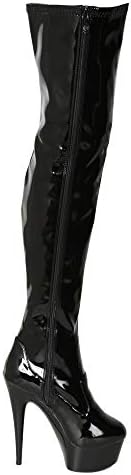 Ellie Shoes 609-Ferocious 6" Pointed Stiletto Thigh High Stretch Boots with Side Laces: Size 7 Black | Image 3
