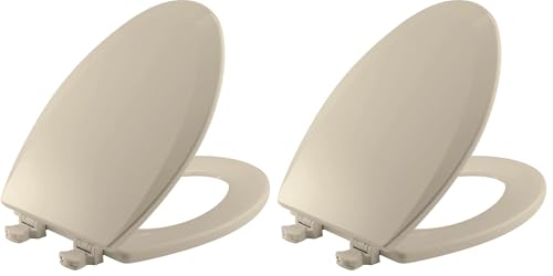 Image of Bemis 1500EC 146 Almond Elongated Molded Wood Toilet Seat with Easy-Clean & Change Hinge (Pack of 2)