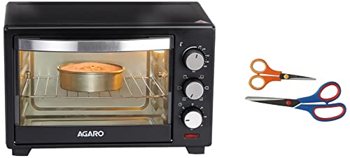 Image of AGARO Marvel 19-Litre Oven Toaster Grill With 5 Heating Modes (Black)+Agaro Alpha Double Set Scissor -8.5 /5.5 Inch - 2.3Mm /1.5 Mm, Black & Silver, Medium, 19 Liter, 1280 Watt