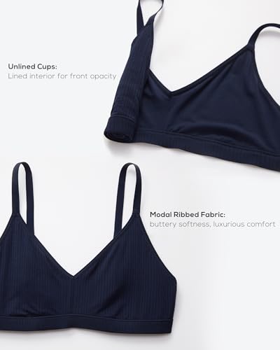 Image of Natrelax Modal Ribbed V Neck Bralette | Semi Sheer Fabric, Wireless Unlined, Double Layers, Adjustable Straps, No Underwire, Comfort Soft, Bras for Women