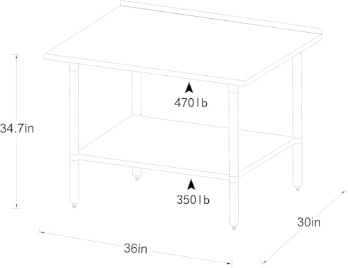 Image of ROCKPOINT Stainless Steel Prep & Work with Backsplash 30x36 Inches, NSF Commercial Heavy Duty Table with Undershelf for Kitchen, Home and Hotel