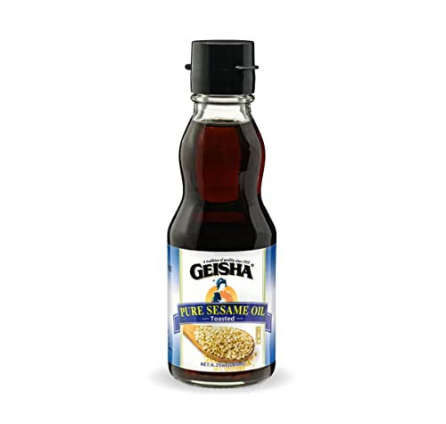 GEISHA Pure Sesame Oil 6.2 FL OZ. (Pack of 12) Toasted Pure Sesame Oil| Kosher Certified – Vegan – Gluten Free – No Food Additive – Product of Taiwan – Contain Essential Fatty Acid (Polyunsaturated Fat 6g & Monounsaturated Fat 5g)
