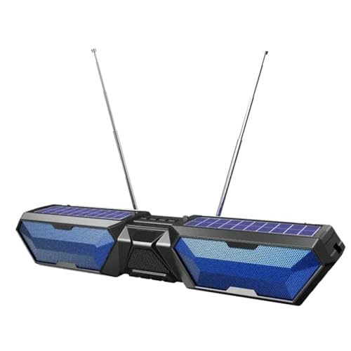 Ohulelks Solar-Bluetooth-Lautsprecher, Kabellos, Stereo, Doppelantenne, Außenlautsprecher mit Telefonladegerät, TF, FM, USB, Telefonhalter, Blau
