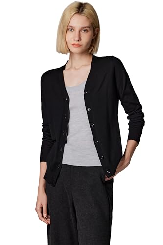 JENNIE LIU Women's 100% Merino Wool V-Neck Cardigan Sweater | Ultra Soft Machine-Washable Sweaters for Women