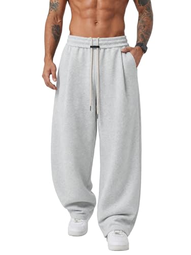 Image of Mens Baggy Sweatpants Wide Leg Casual Elastic Waist Drawstring Athletic Loose Jogger Fall Sweat Pants with Pockets