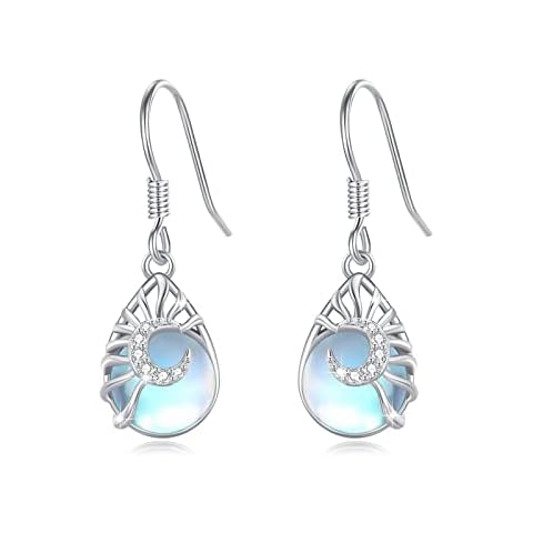Moonstone Moon Earrings Women 925 Sterling Silver Hypoallergenic Moonstone Drop Dangle Earrings Moon Jewelry for Sensitive Ears Cover