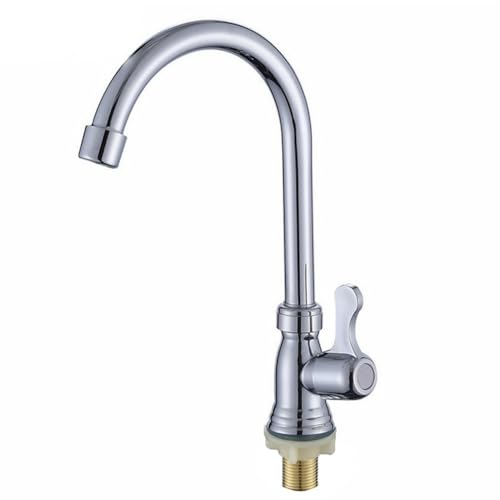 Lagomloot Grifo de cocina de acero plástico, grifo de agua fría de una sola palanca para fregadero, bar, baño, acabado cromado seguro para niños, fácil de instalar