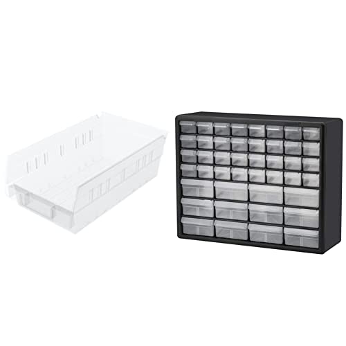 Akro-Mils 30130 Plastic Nesting Shelf Bin Box, Clear, (12-Pack) & 44 Drawer 10144, Plastic Parts Storage Hardware And Craft Cabinet, (20-In W X 6.37-In D X 15.81-In H), Black (1-Pack) #TOP22