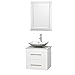 Wyndham Collection Centra 24 inch Single Bathroom Vanity in Matte White, White Carrera Marble Countertop, Arista White Carrera Marble Sink, and 24 inch Mirror