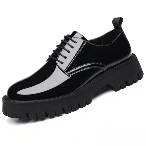 Image of Men Chunky Heels Lug Sole Oxford Shoes,Platform Dress Shoes for Men Black,Derby Shoes Men Chunky