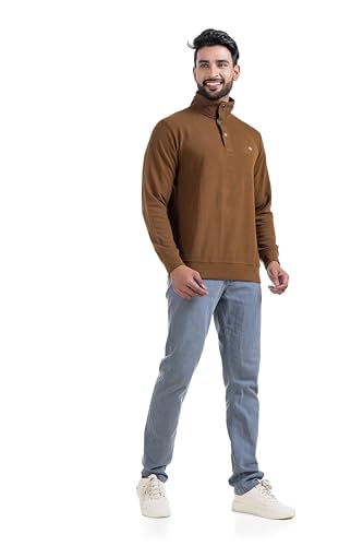 Image of Men's Sweat Shirts with Zippered, Full Sleeves Solid /Relaxed & Regular Fit Pure Cotton Sweater /Comfortable and Casual Winter Wear for College, Office
