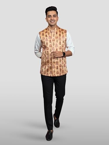 Image of VASTRAMAY Men's Silk Blend Nehru Jacket | Festive Ethnic Attire for Wedding, Party & Ramzan | Traditional Outfit - Eid Special