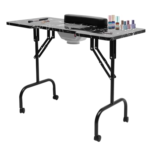 SAUADY Table à ongles portable avec fonction pliante pour techniciens à la fois salon et maison Collecteur de poussière