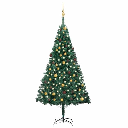 Árbol de Navidad preiluminado verde de 210 cm con luces y bolas para hogar 2